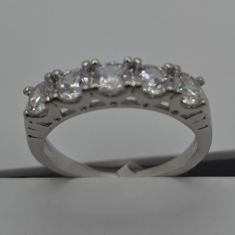 Macy's Silver Tone 5-Stone Asscher Cut Simulated CZ Prong Ring Size 8